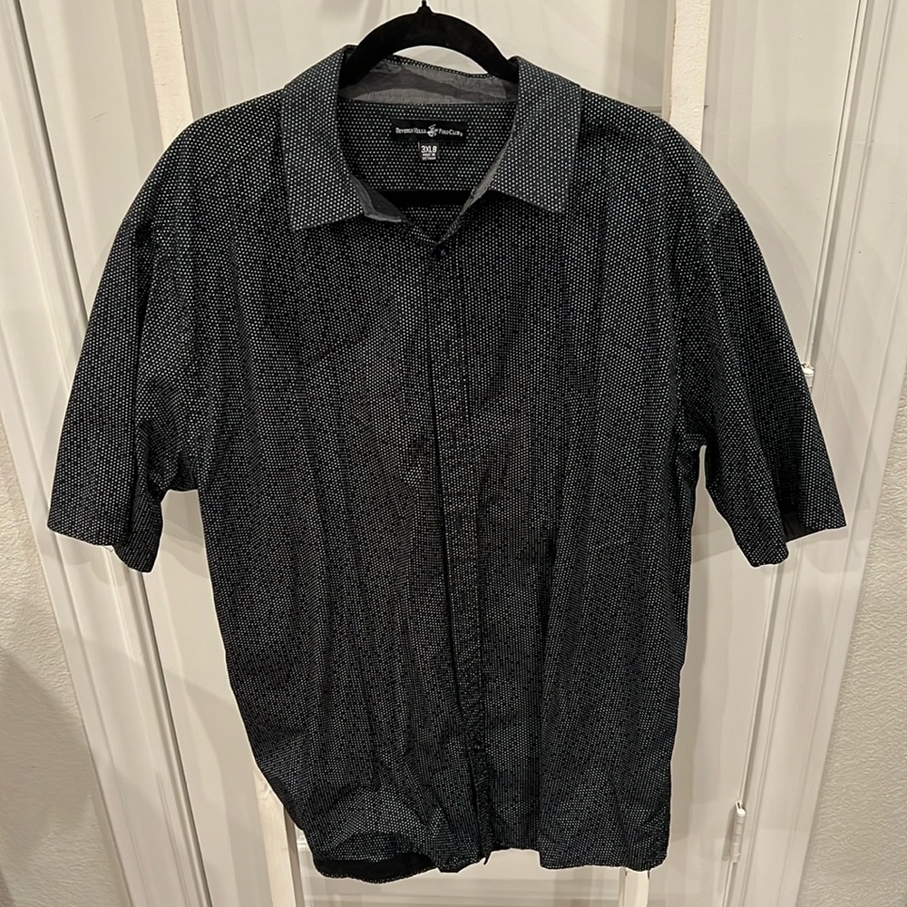 Black w/White Dots Short Sleeved Button Up 3XLB Shirt by Beverly Hills Polo Club